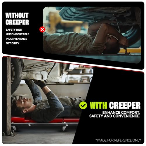 Auto Dynasty 48" Z-Creeper Seat, 2-in-1 Foldable Garage Rolling Creeper Shop Seat, 330 LBS Capacity Automotive Mechanic Under Car Repair Tool, Black