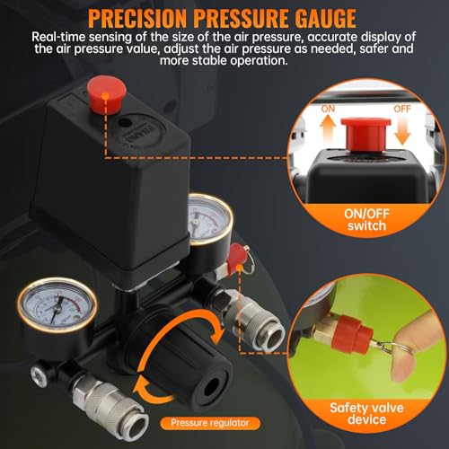 13 Gallon Air Compressor,2HP 4.2SCFM @90PSI Ultra Quiet and Oil-Free Air Compressor,115PSI Max Pressure,75 dBA Noise Level,Oil Free Compressor Tank for Auto Repair, Tire Inflation, Spray Painting
