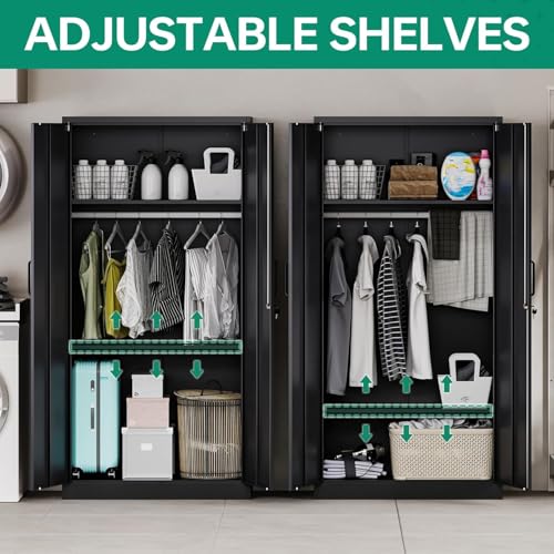 Letaya Metal Wardrobe Cabinets with Lock,Clothing Locker 72" X 36" X 18" Storage Cabinets for Home Room,Fire Department, School, Employee,Gym,Government (Black)