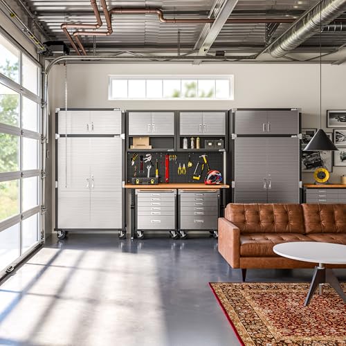 Seville Classics UltraHD Heavy Duty Rolling Cabinet Workbench Table w/Solid Wood Top, Workstation for Garage, Office, Workshop, Graphite, 6-Drawer Soft Close (28" W x 25" D)