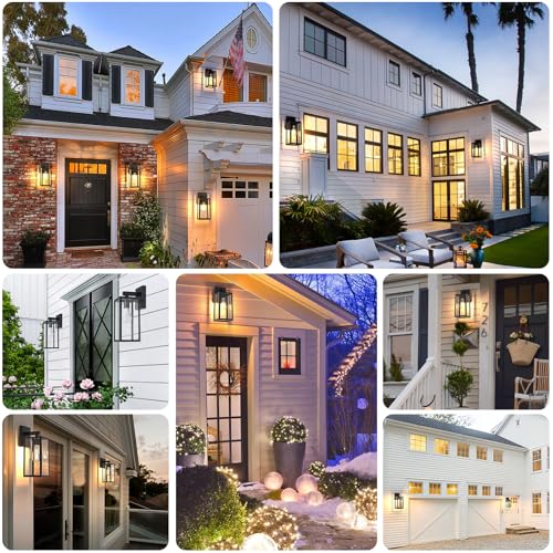 MAXvolador Outdoor Wall Sconce, Exterior Waterproof Wall Lantern Light Fixtures, Black Porch Lights with Toughened Glass Shade, Anti-Rust E26 Socket Front Door Mount Lighting, 2 Pack