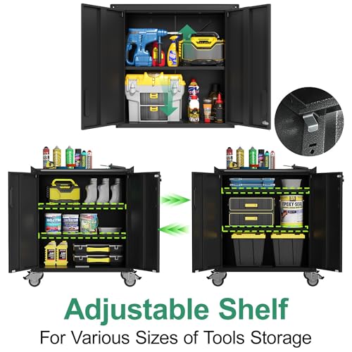 VIYET Metal Tool Cabinet,Garage Storage Cabinet System,Wall Cabinet & Locking Rolling Tool Cabinet with Doors and Adjustable Shelves,Steel Tool Cabinets for Home