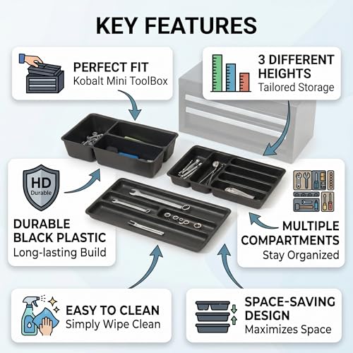 6 Pcs Tool Box Organizer Tray Divider Set for Kobalt Mini 2-Drawer ToolBox – Compatible with Both Old & New Version,Tool Desk Drawer Organization, Toolbox Accessories&Organizer.