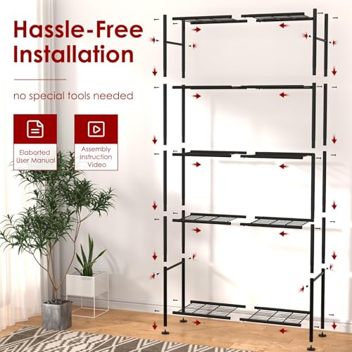 Sakugi Storage Racks - 2 Pack, 5-Tier Freestanding Steel Shelving Units with Reinforced Frame, Adjustable Garage Organization Shelves for Warehouse, Basement, Workshop, 33.5" x 12.6" x 72", Black