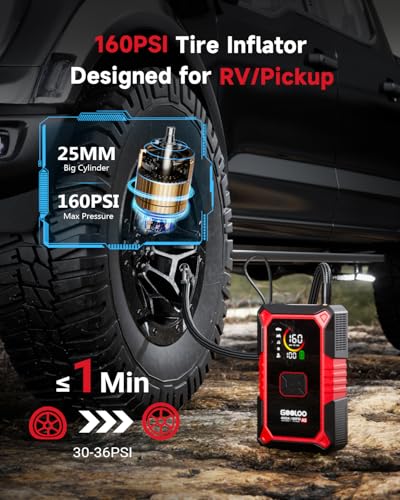 GOOLOO A5 Jump Starter with Air Compressor, 4000A Car Battery Jump Starter (All Gas/10.0L Diesel) with 160PSI Tire Inflator Auto-Off, 45W PD Fast Charging, 12V Jump Box Car Jumper Starter Portable