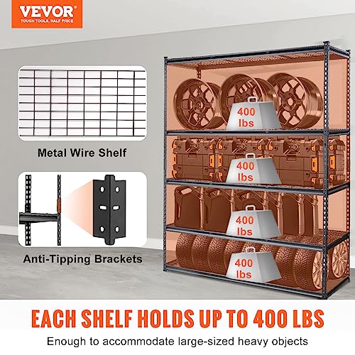 VEVOR Storage Shelving Unit, 5-Tier Adjustable, 2000 lbs Capacity, Heavy Duty Garage Shelves Metal Organizer Wire Rack, Black, 60" L x 24" W x 78" H for Kitchen Pantry Basement Bathroom Laundry Closet