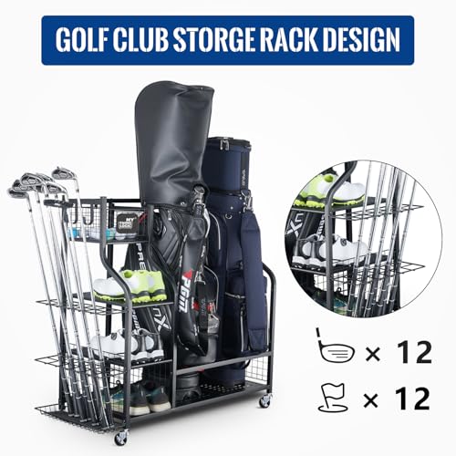 Mythinglogic Golf Storage Garage Organizer,Golf Bag Storage Stand and Other Golfing Equipment Rack,Extra Large Design for Golf Clubs Accessories,2 golf bag rack