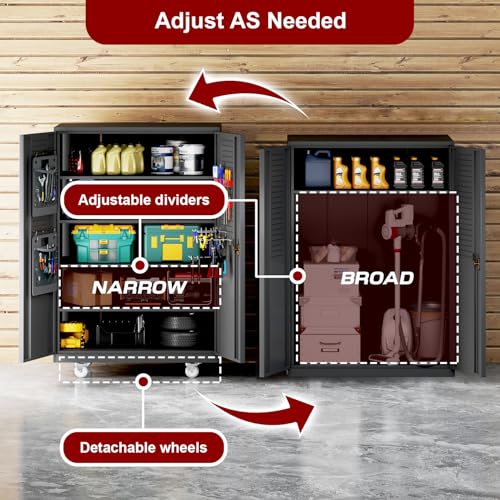 DIYTUNINGS 72" H Wide & Deep Garage Storage Cabinet 750 LBS Capacity Metal Rolling Tool Cabinet with Wheels, Pegboards, Locking Doors and Adjustable Shelves, 43''W x 22''D x 72''H