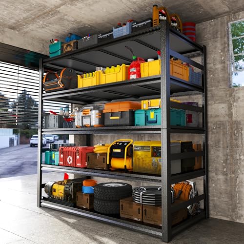 PRESTELION Garage Shelving 3500LBS Storage Shelves 5-Tier Adjustable Metal Shelving Units Garage Storage Shelves Heavy Duty for Industrial, Warehouse, Basement, Commercial, Black (73" H×48" W×24" D)