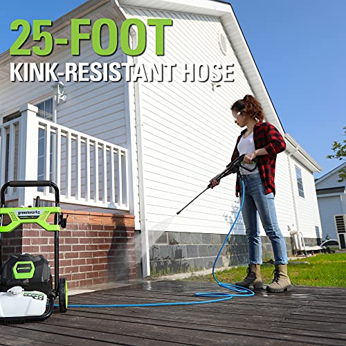 Greenworks 2000 PSI (1.2 GPM) Electric Pressure Washer (25°, 40°, Soap, and Turbo Nozzle) For Use On Decks, Fences, Concrete Patios, Sidewalks & More. Medium-Duty