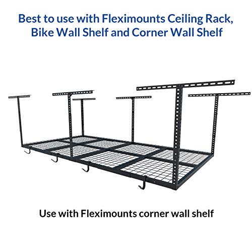 FLEXIMOUNTS 4 Pack Add On Storage Rail Hook Accessory for Ceiling Rack and Wall Shelving, Max Weight Capacity up to 50lbs, Black