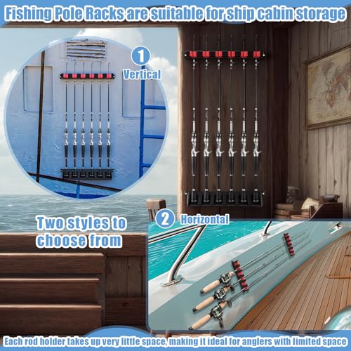 Teyva Daily 3 Set Fishing Rod Holders for 18 Garage Fishing Rod Rack Wall Mount Fish Pole Holders for Boat Room Vertical Horizontal Pole Storage Boat Accessories Gifts for Men (Horizontal)