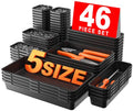 A-LUGEI【𝟰𝟲𝗣𝗖𝗦 & 5 Size】Tool Box Organizer Tray Divider Set, 【Black】 Bathroom Drawer Organizer Bin, Garage Organization and Storage Toolbox Rolling Tool Chest Cart Cabinet WorkBench Small Part