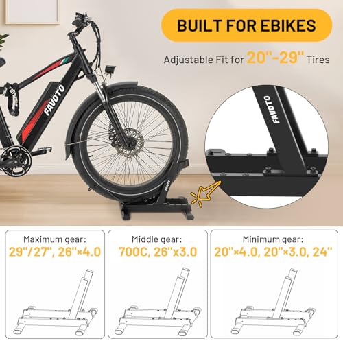 Favoto Bike Stand for E-Bikes, Road & Mountain Bicycles – Adjustable Indoor Floor Garage Storage Rack for 20"-29" Bikes and Fat Tires up to 4.0"