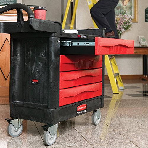 Rubbermaid Commercial Products TradeMaster Tool Storage Utility Cart 4 Drawers 500 lb. Capacity Black for Warehouse/Garage/Cleaning/Maintenance