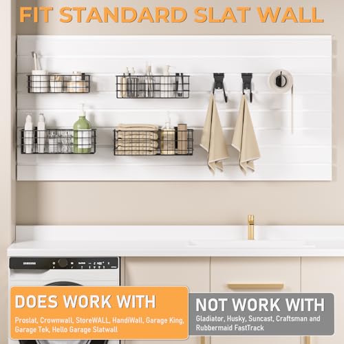 INCLY 30PCS Slatwall Accessories Set, Includes 4 Pack Ventilated Metal Wire Slatwall Baskets and 26PCS Multisized Heavy Duty Slatwall Hooks for Garage Organization Rooms Workshop Storage