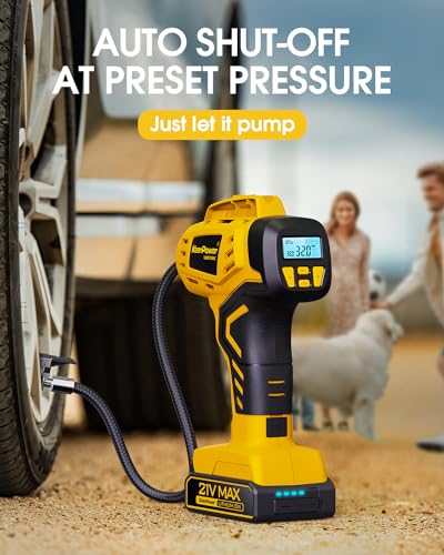 KeenPower Tire Inflator Portable Air Compressor - Super Fast - 21V Rechargeable Battery Powered Handheld 160PSI Tire Inflator, Dual Power Supply Modes, Portable Air Pump for Car Motorcycle E-Bike