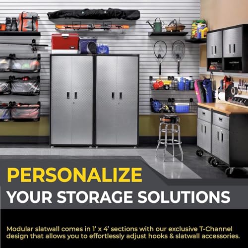 Heavy Duty 8x4 PVC Garage SlatWall Storage System (with Endcaps & Screws) - Modular Slat Wall Paneling for Garage Wall Organizer - Interlocking SlatWall Panels for Home & Commercial Use (Black)