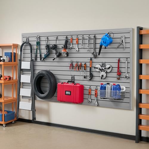 VEVOR Slat Wall Paneling, 8 x 4 ft, PVC Garage Slatwall without Accessories, Grey Slat Wall Easy-to-Install Adjustable Slatwall Panel with Coupling Structure & DIY Cutting, Fits for Storage & Display