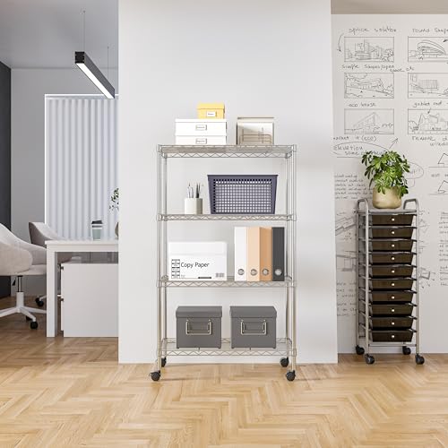 Seville Classics Solid Steel Wire Shelving Storage Unit Adjustable Shelves Organizer Rack, for Home, Kitchen, Office, Garage, Bedroom, Closet, Steel, 4-Tier, 30" W x 14" D