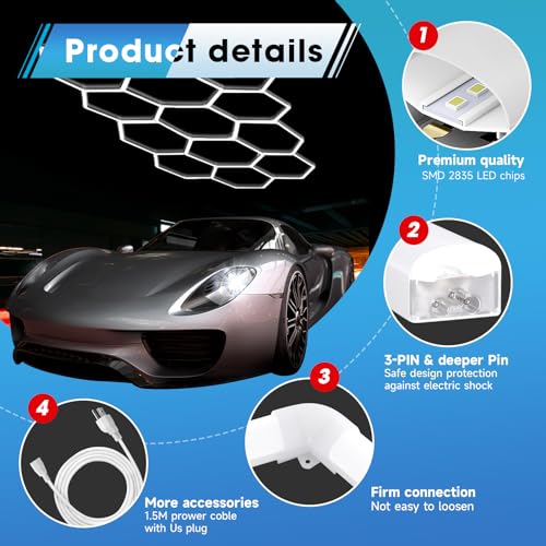 LZHOME Updated Hexagon Garage Light: 79200LM Super Bright Hexagon Garage LED Light, 5000K Natural White, 72 Packs LED Light Car Detailing Ceiling Lights for Warehouse Basement Gym Barbershop Salon