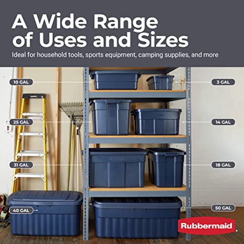 Rubbermaid Roughneck Storage Totes 50 Gal, Large Durable Stackable Storage Containers, Great for Basement, Attic, Garage Storage, and More