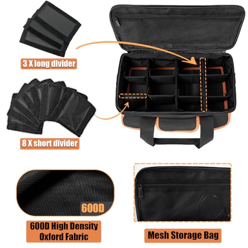 WELIDAY Storage Bag for Dewalt Battery, Tool Battery Carrying Case for Dewalt/Milwaukee/Makita 12V/20V/60V Batteries & Chargers with 11 Adjustable Dividers and Shoulder Strap (Bag Only)