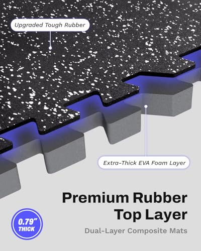 AIRHOP 0.79in Thick 48 Sq Ft Exercise Equipment Mats, 12 Tiles Upgraded Rubber Top with High Density EVA Foam, Large Interlocking Puzzle Gym Flooring for Home Gym, Heavy Weight Workout,Black & White