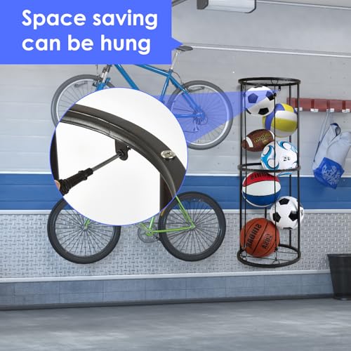 URMMIY Garage Ball Storage Rack - Wall-Mounted Vertical Ball Holder for Basketball, Soccer, Volleyball, Football - Space-Saving Sports Organizer for Garage, Home, Basement, Kids' Room, Outdoor Use
