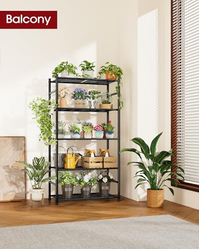 Sakugi Storage Shelves - 5-Tier Metal Storage Shelves with Wall Anchoring Kit & Leveling Feet, Sturdy Steel Shelf Organizer for Kitchen, Laundry Room, Bathroom, 23.6" x 13.7" x 59", Black