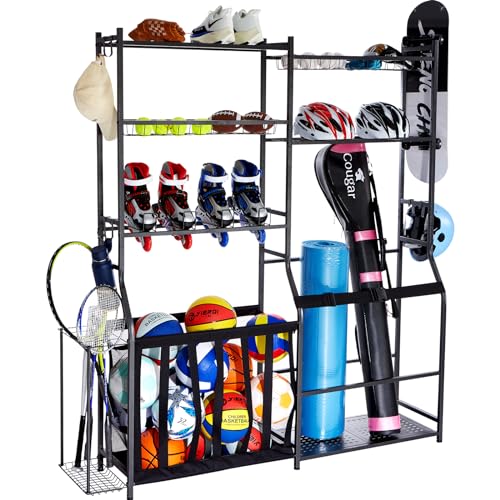 VEVOR Golf Storage Garage Organizer, 2 Golf Bag Storage Stand Holder, Other Sports Equipment Storage Rack, Outdoor Ball Cart, Sports Gear, Toys Storage Shelves Baskets Hooks Christmas Crafts Xmas Gift