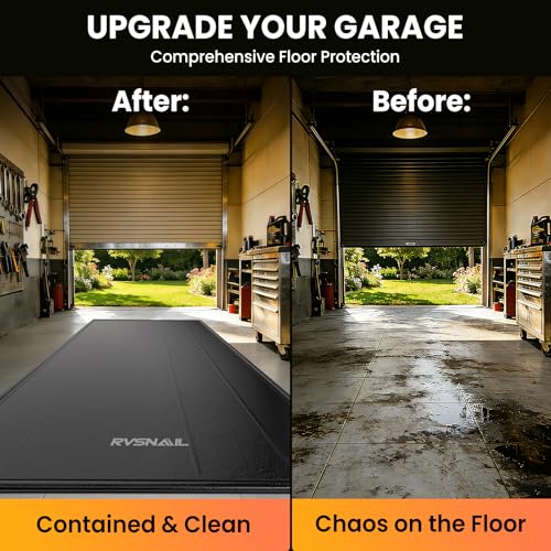 RVSNAIL Garage Floor Mat, 7'9''x18' Heavy Duty 1.2inch Thick Containment Mats, Waterproof PVC Matwith High Elastic Sponge Column, Non-Slip Surface, Parking Mat with a Squeegee