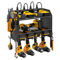 CCCEI Modular Power Tool Organizer Wall Mount with Charging Station. Garage Drill Storage Shelf with Hooks, Heavy Duty Rack, Tool Battery Holder Built in 8 Outlet. Gift for Men. Black, 1 Pack.
