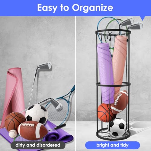 URMMIY Garage Ball Storage Rack - Wall-Mounted Vertical Ball Holder for Basketball, Soccer, Volleyball, Football - Space-Saving Sports Organizer for Garage, Home, Basement, Kids' Room, Outdoor Use