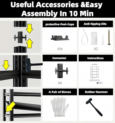 LI JIU HOME 5 Tier Metal Shelving Unit, Adjustable Storage Shelves, 84" H x 55" W x 24" D Heavy Duty Garage Shelves for Warehouse, Basement, Kitchen, Pantry, Living Room, Black (5T 84 * 55 * 24)