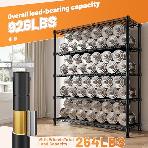 REIBII 72.8" H Storage Shelves with Cover & Wheels, Wire Shelving Heavy Duty Metal Shelving for Pantry Kitchen Garage, Storage Rack Shelf Shelving for Commercial Industrail, 35" W*16" D*72.8" H