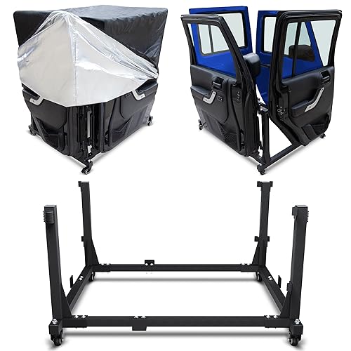 Jeep Door Storage Rack for Wrangler & Gladiator, Heavy Duty Carbon Steel Jeep Door Holder with E-Coating & Powder Coated Finish, Stores 2-4 Doors, Movable Garage Storage for TJ YJ JL JK JT