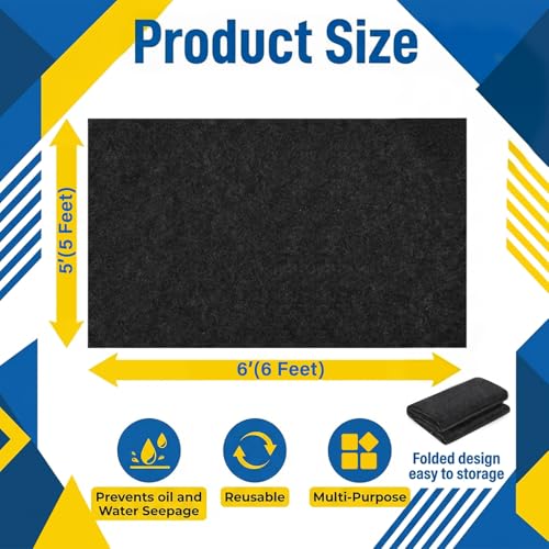 AHEONLAR Oil Spill Mat, 60" x 72" Waterproof Garage Floor Mat, Durable Garage Floor Mats for Under Car, Oil Change Mat Easy to Clean, Washable Garage Mat Protect Floor from Spill & Stain（Black）