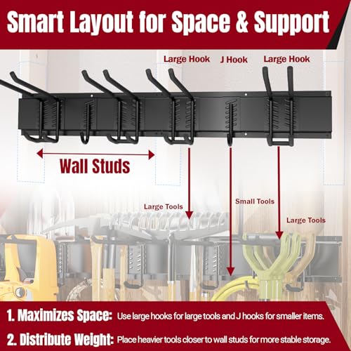 Hailivike 99" Garage Tool Organizer Wall Mount, 28 Pack Heavy Duty Wall Mount Garage Storage Rack Carries1000 lbs, Metal Wall Mount Tool Hanger for Shovels, Rakes, Fits 16" Wall Studs (6 Panels)