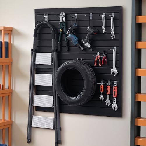 VEVOR Slat Wall Paneling, 4 x 4 ft, PVC Garage Slatwall with Modular Design, Black Slat Wall Easy-to-Install Adjustable Slatwall Panel with Coupling Structure & DIY Cutting, Fits for Storage & Display