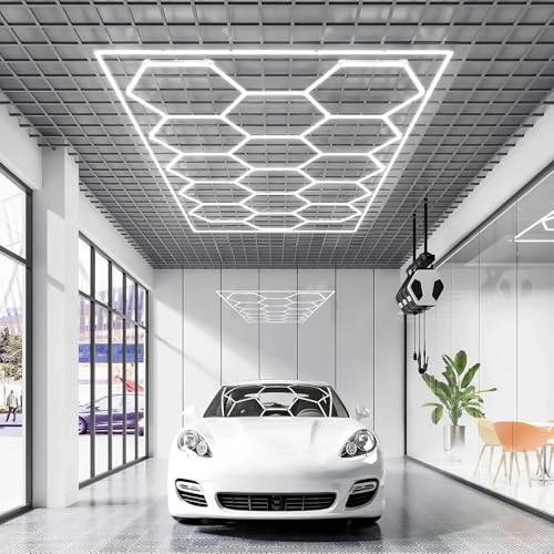 VEVOR Hexagon Garage Lights, 66300LM, 6500K 15 Grid Systems Honeycomb Hexagonal Garage LED Lights, DIY Cool White Car Detailing Ceiling Lighting Bright Shop Light for Gym Basement Workshop