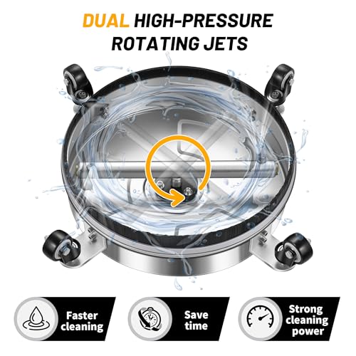 14" Pressure Washer Surface Cleaner with 4 Wheels - Stainless Steel Surface Cleaner for Pressure Washer Attachment for Concrete, Patio, Sidewalk, Deck and Driveways - PWS14