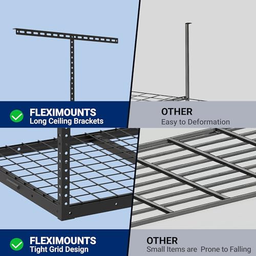 FLEXIMOUNTS 2x3FT Garage Storage Rack Overhead, Adjustable Ceiling Storage Racks, Metal Garage Organization System with 155LBS Weight Capacity, Black, Classic Series