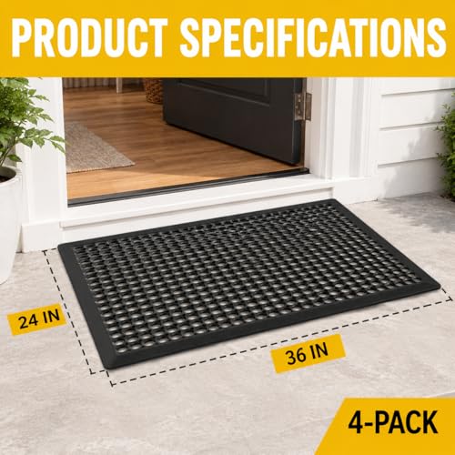 BESEA 4Pack Rubber Floor Mats 24 x 36 Inch – Heavy Duty Outdoor Door Mats with Non-Slip Mesh Design, Weatherproof Garage Floor Mat, Kitchen Floor Mat for Wet or Slippery Areas
