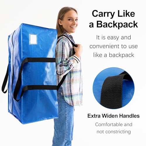 VELVETSURE Heavy Duty Extra Large Moving Bags W/Backpack Straps - Strong Handles & Zippers, Storage Totes For Space Saving, Fold Flat, Alternative to Box and Bin (Set of 6, Multicolor)