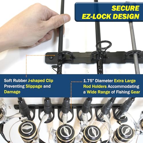 Rush Creek Creations Ceiling Fishing Rod Holder for 6 Rods, Garage Organization and Wall Storage, Horizontal Rack
