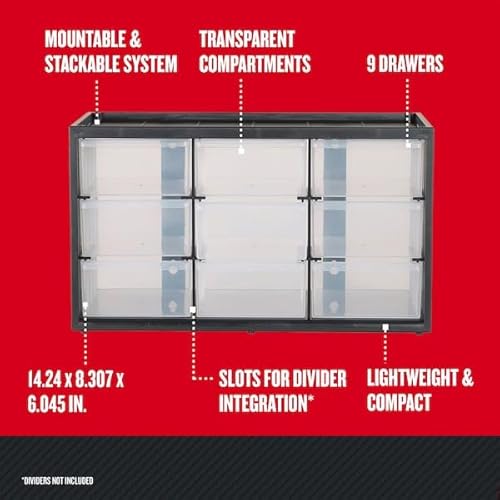 CRAFTSMAN Plastic Storage Organizer Bin System, 9 Compartment, Modular, Home Office (‎CMST40709)
