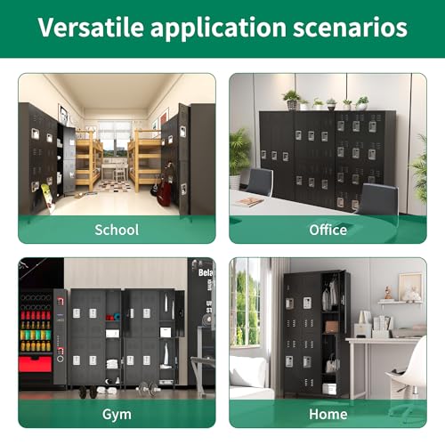 OPTYMIRA 72" Tall Employees Locker with Shelves and Hooks 6 Doors Steel Sports Locker for Office Home Bedroom School Gym Garage, Metal Staff Locker Black Locking Storage Lockers
