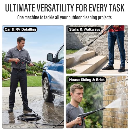MZK 2026 New Lightweight Pressure Washer, Portable One-Button Start with 4 Adjustable Nozzle & Foam Cannon, Powerful Cleaning Machine for Cars, Patios, Fences & Driveways(Red)