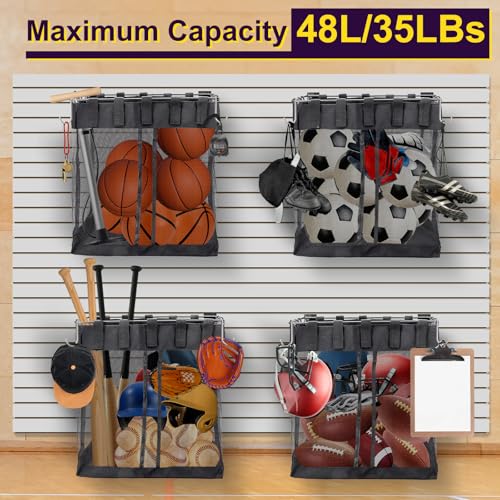 Froidesente 2 Packs Large Mesh Slatwall Baskets, 16×16×12 Inch Slat Wall Mesh Storage Baskets with 4 Hooks, 13.3 Gallon Hanging Slatwall Bins for Shop Garage Gym Display Panel Accessories (Black)